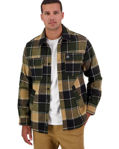 Denver Check Coloured Swanndri Mens Kiaraki V3 Wool Shacket on white background 