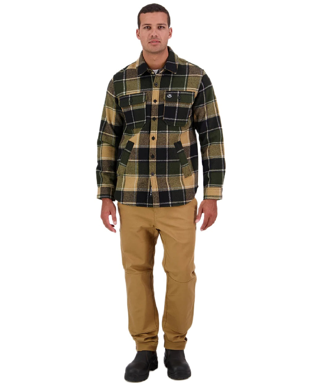 Denver Check Coloured Swanndri Mens Kiaraki V3 Wool Shacket on white background 