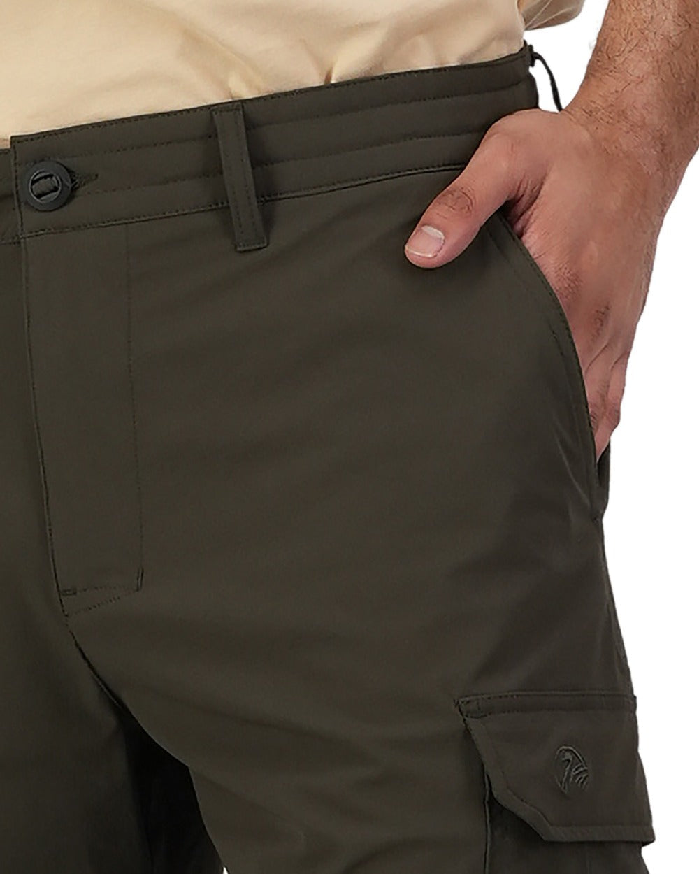 Olive Coloured Swanndri Mens Lawson Walk Shorts on white background 