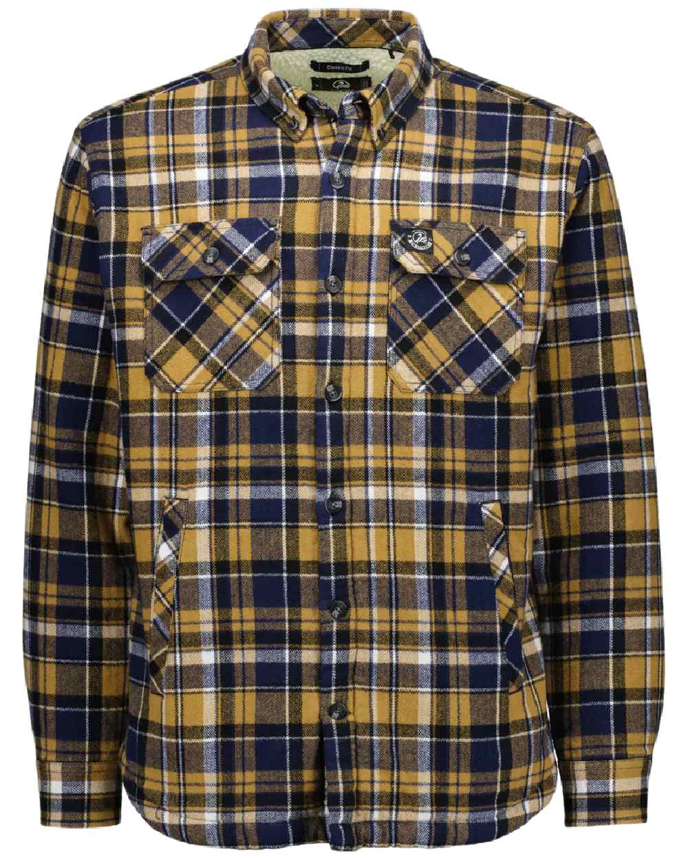 Navy Cashew Coloured Swanndri Mens Morven Sherpa Long Sleeve Shirt on white background 