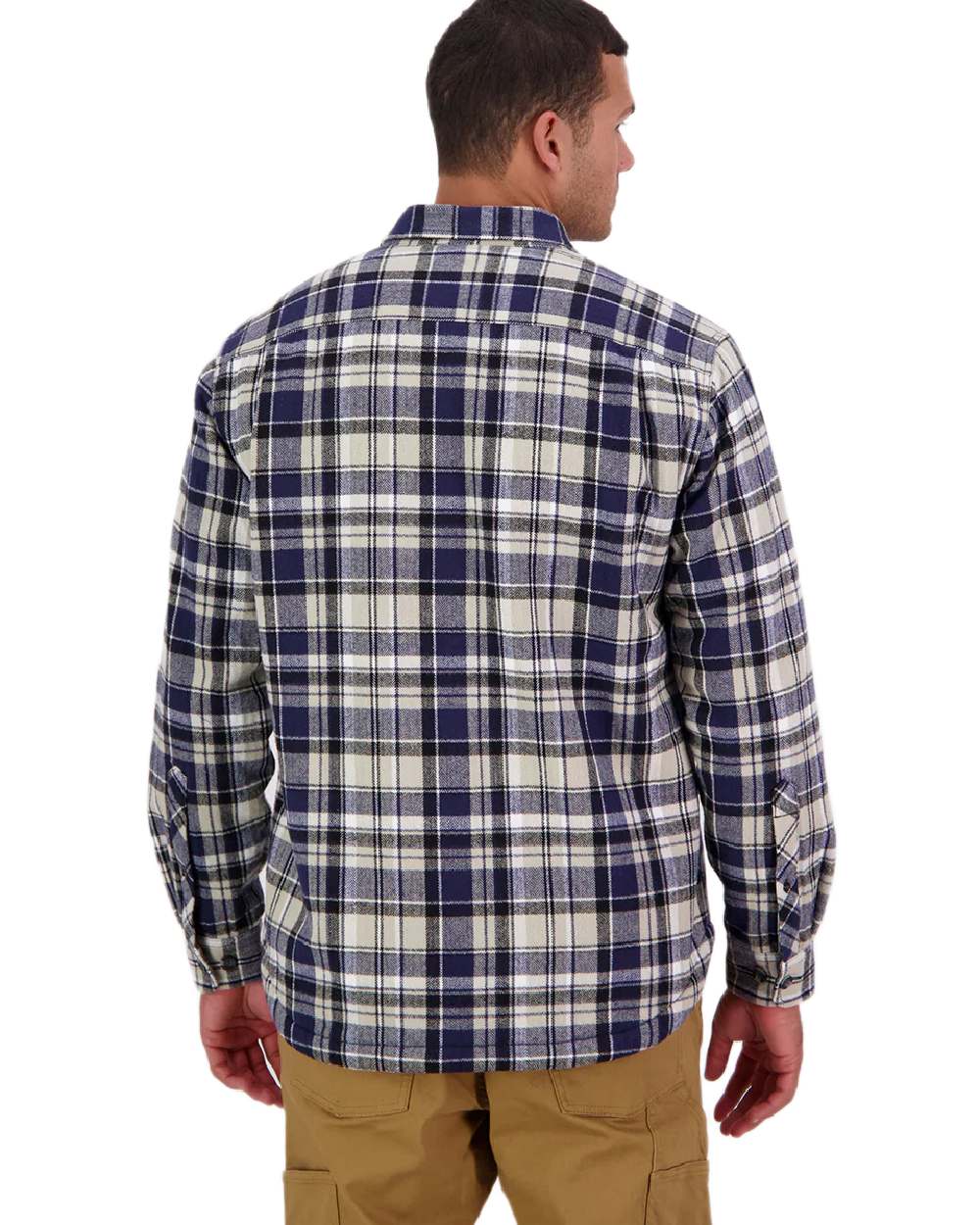 Navy Horizon Grey Coloured Swanndri Mens Morven Sherpa Long Sleeve Shirt on white background 