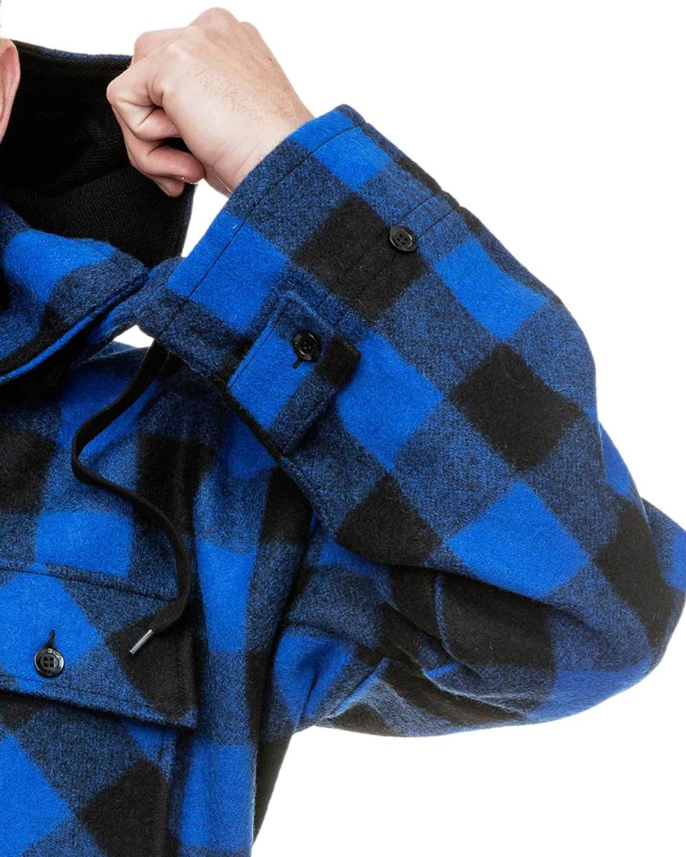 Blue Black Check Coloured Swanndri Mens Mosgiel Wool Bushshirt with Zip-up Front on white background 