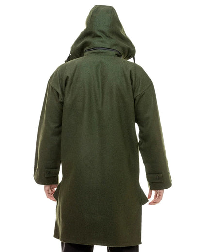 Olive Coloured Swanndri Mens Mosgiel Wool Bushshirt with Zip-up Front on white background 