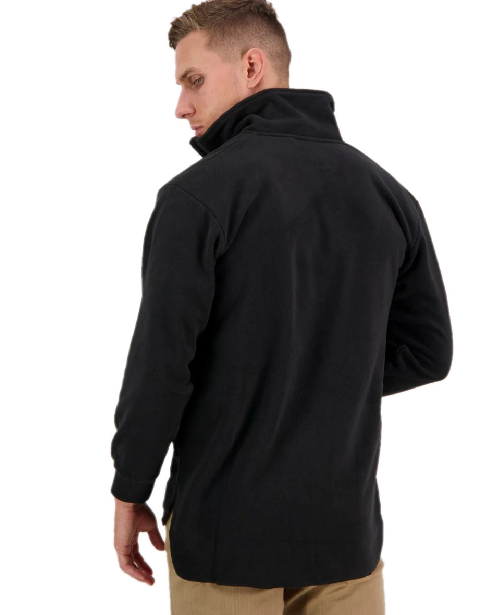 Black Coloured Swanndri Mens Motu Fleece Pullover on white background 