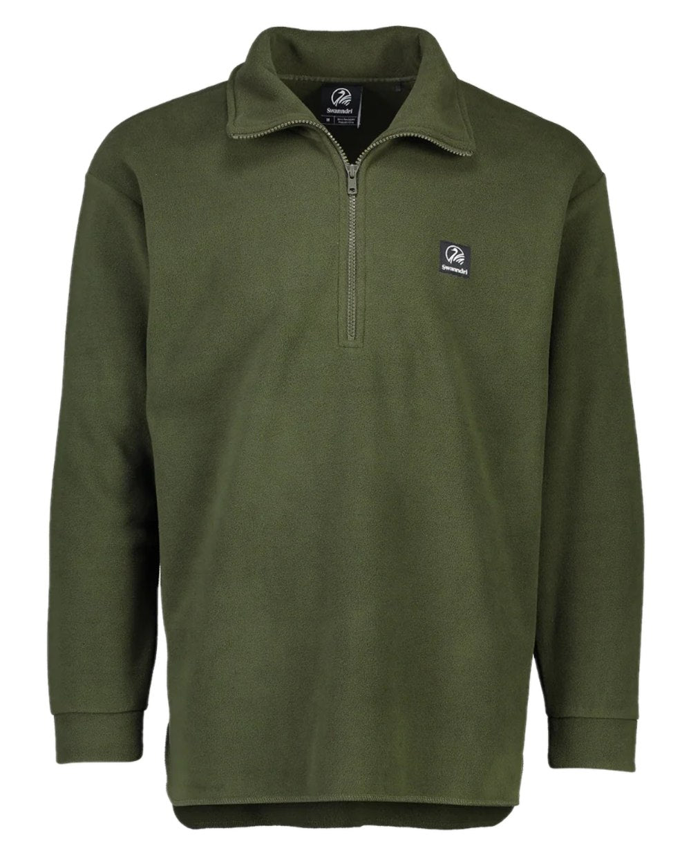 Olive Coloured Swanndri Mens Motu Fleece Pullover on white background 