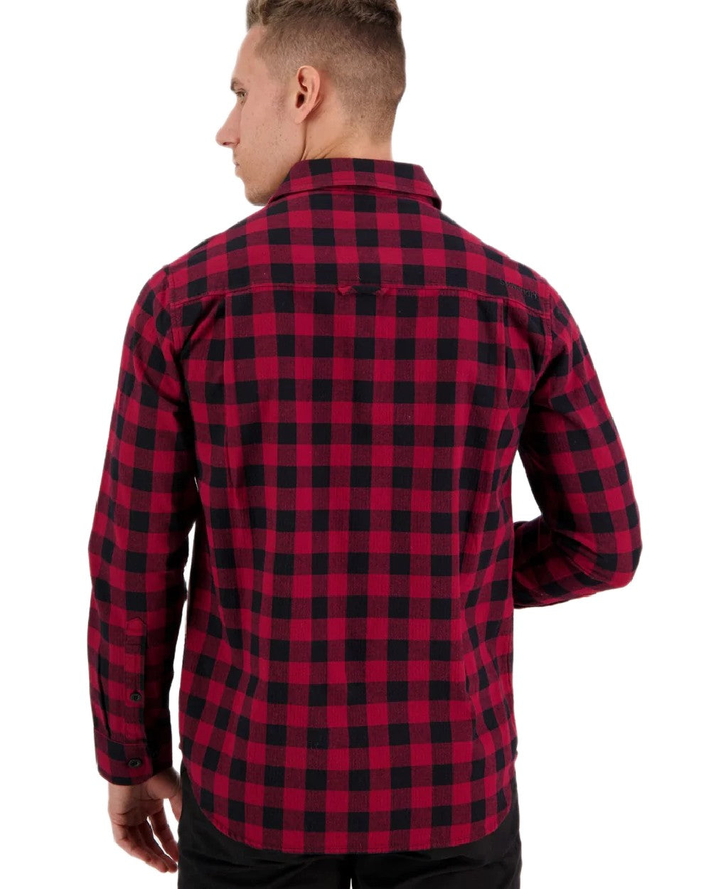 Oxblood Black Coloured Swanndri Mens Okato V2 Long Sleeve Shirt on white background 