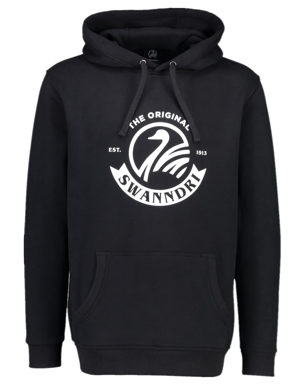 Black Coloured Swanndri Mens Original Fleece Hoodie on white background 