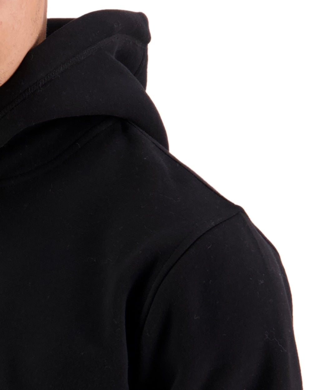 Black Coloured Swanndri Mens Original Fleece Hoodie on white background 