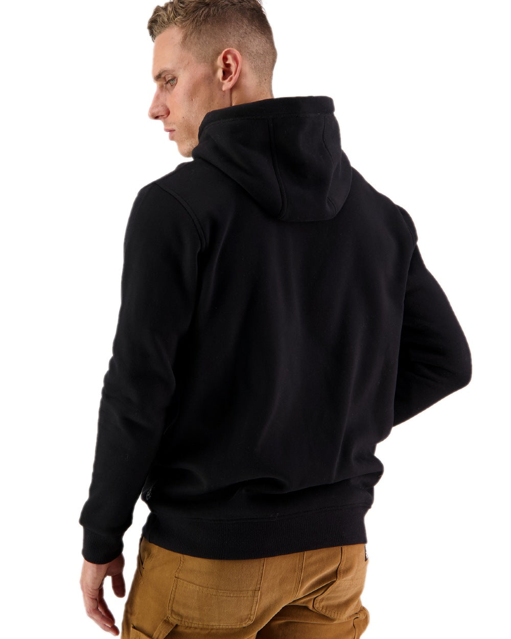 Black Coloured Swanndri Mens Original Fleece Hoodie on white background 