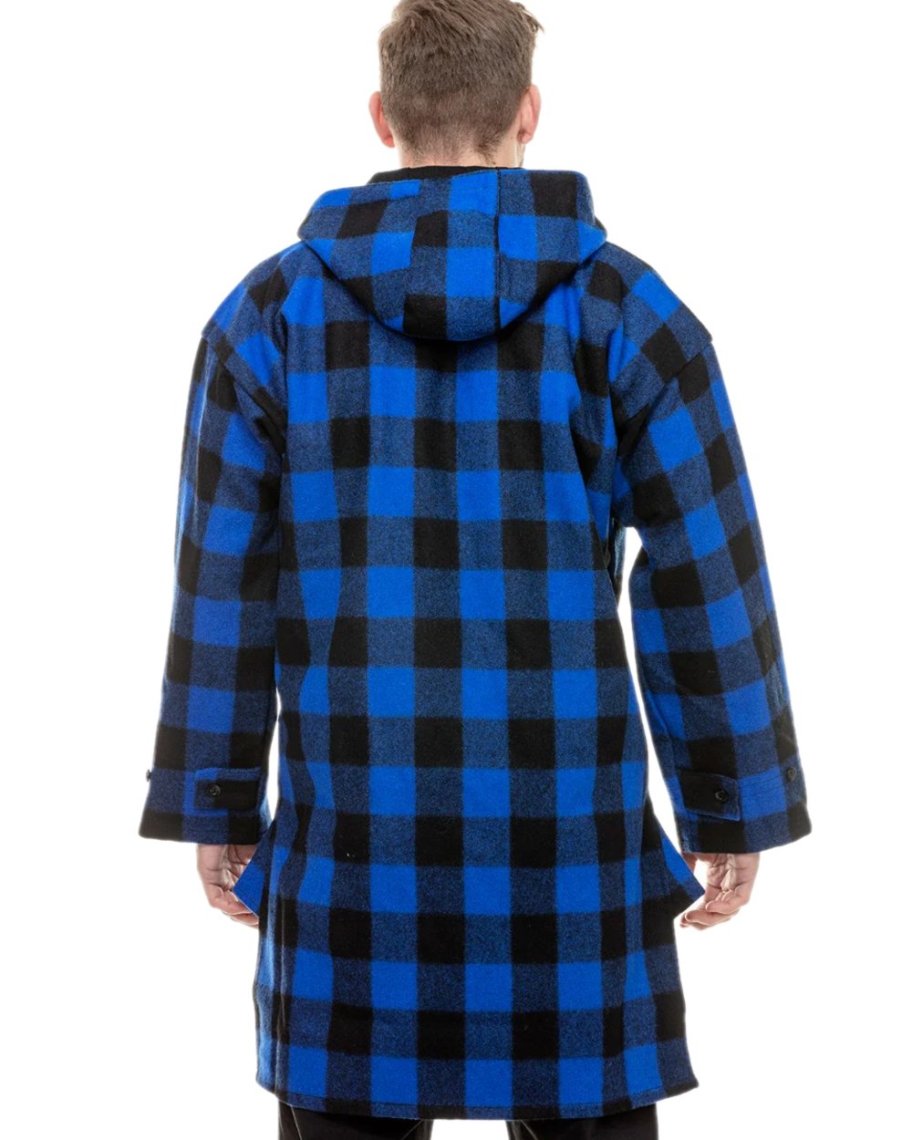 Blue Black Check Coloured Swanndri Mens Original Wool Bushshirt With Lace-Up Front on white background 