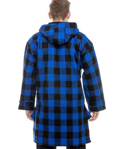 Blue Black Check Coloured Swanndri Mens Original Wool Bushshirt With Lace-Up Front on white background 