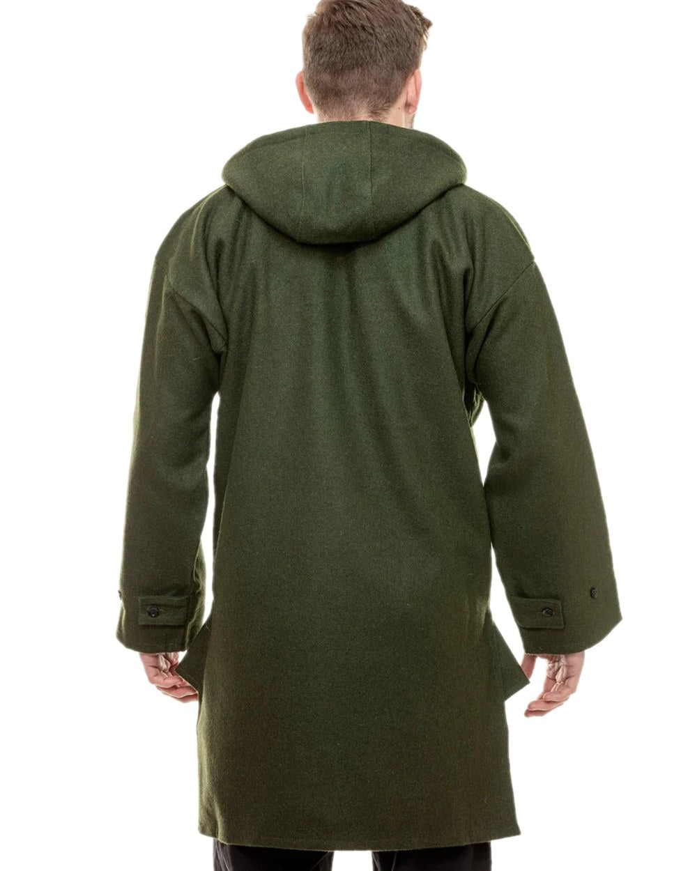 Olive Coloured Swanndri Mens Original Wool Bushshirt With Lace-Up Front on white background 