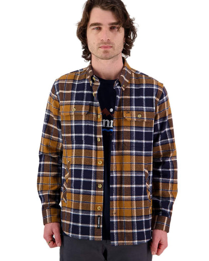 Tan Coloured Swanndri Mens Pencarrow Long Sleeved Shacket on white background 