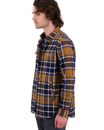 Tan Coloured Swanndri Mens Pencarrow Long Sleeved Shacket on white background 