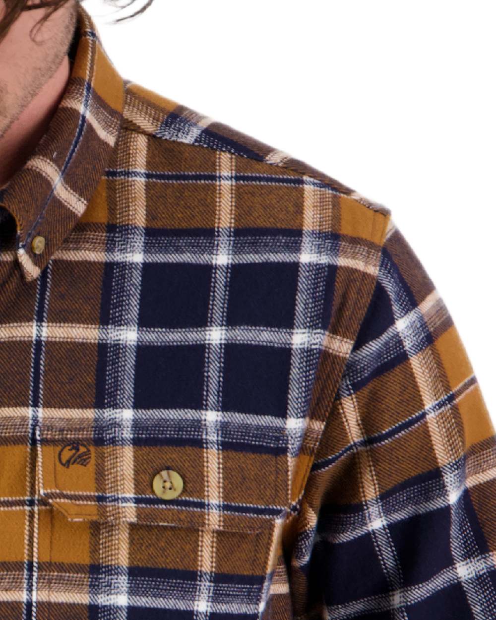 Tan Coloured Swanndri Mens Pencarrow Long Sleeved Shacket on white background 