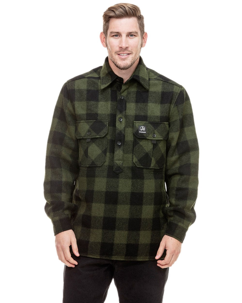 Olive Black Check Coloured Swanndri Mens Ranger Extreme V2 on white background 