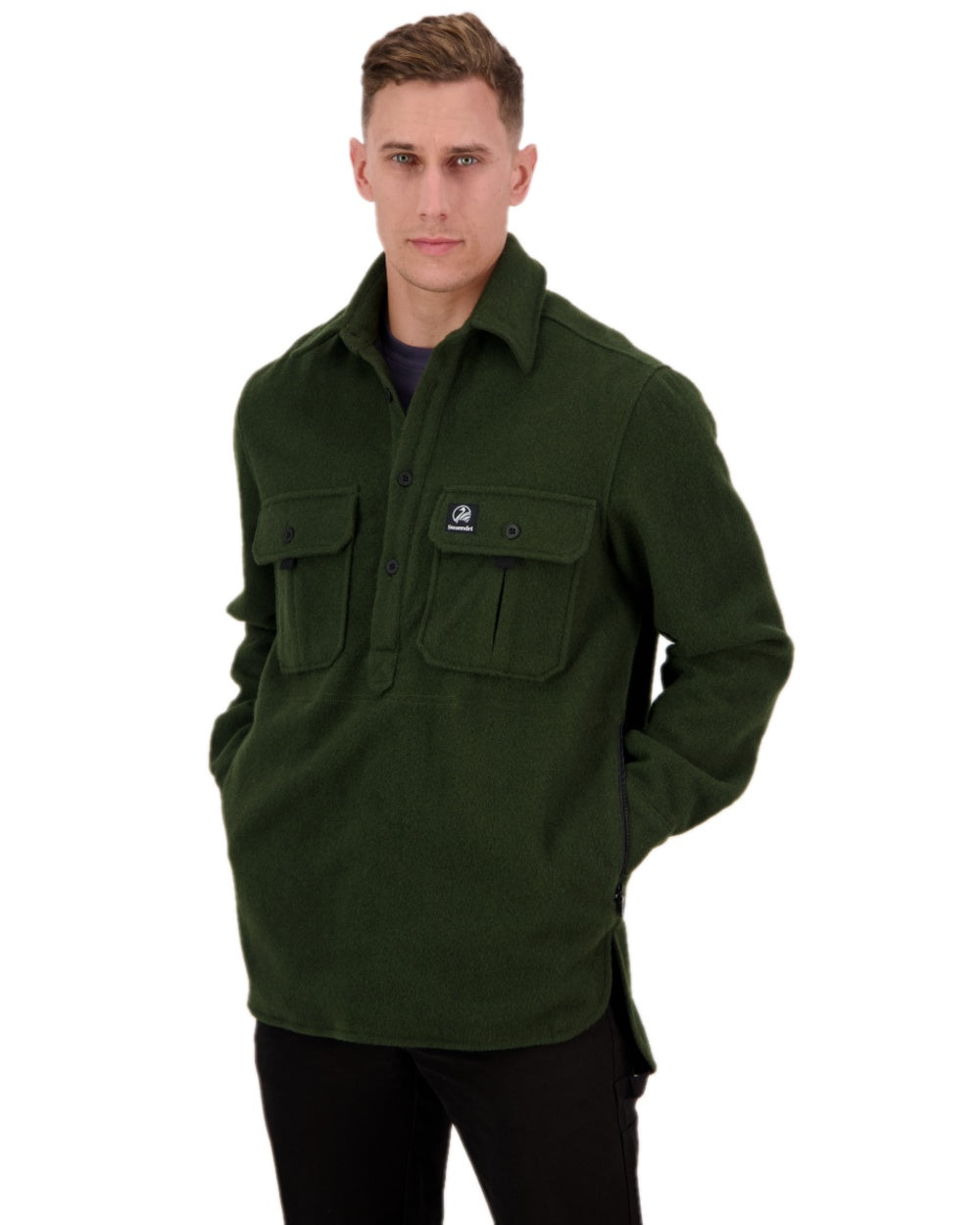 Olive Coloured Swanndri Mens Ranger Extreme V2 on white background 