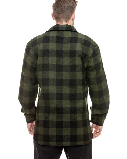 Olive Black Check Coloured Swanndri Mens Ranger Wool Zip Front Bushshirt on white background 