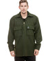 Olive Coloured Swanndri Mens Ranger Wool Zip Front Bushshirt on white background 
