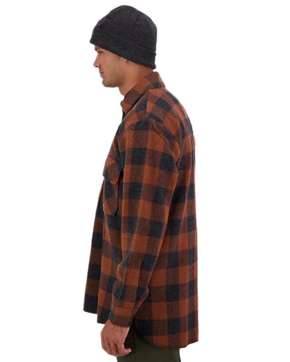 Shadow Rusty Check Coloured Swanndri Mens Ranger Wool Zip Front Bushshirt on white background 