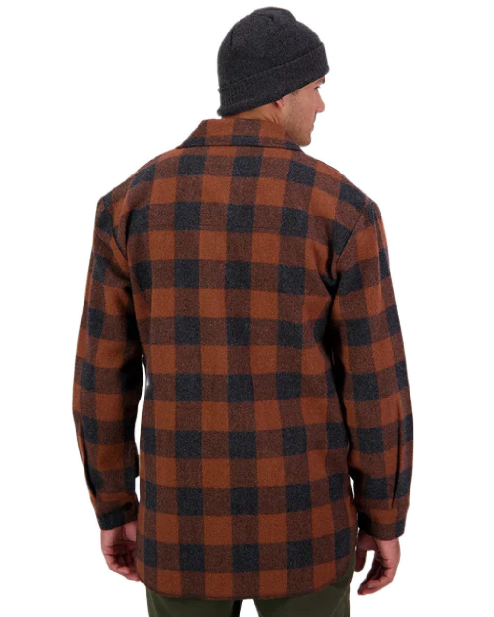 Shadow Rusty Check Coloured Swanndri Mens Ranger Wool Zip Front Bushshirt on white background 