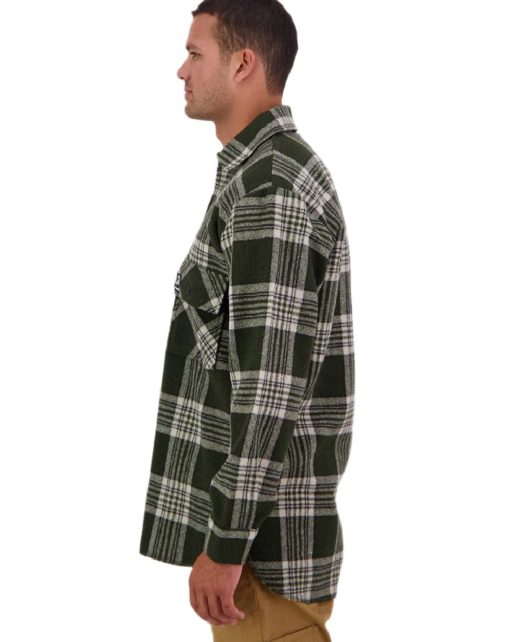 Woodlands Check Coloured Swanndri Mens Ranger Wool Zip Front Bushshirt on white background 