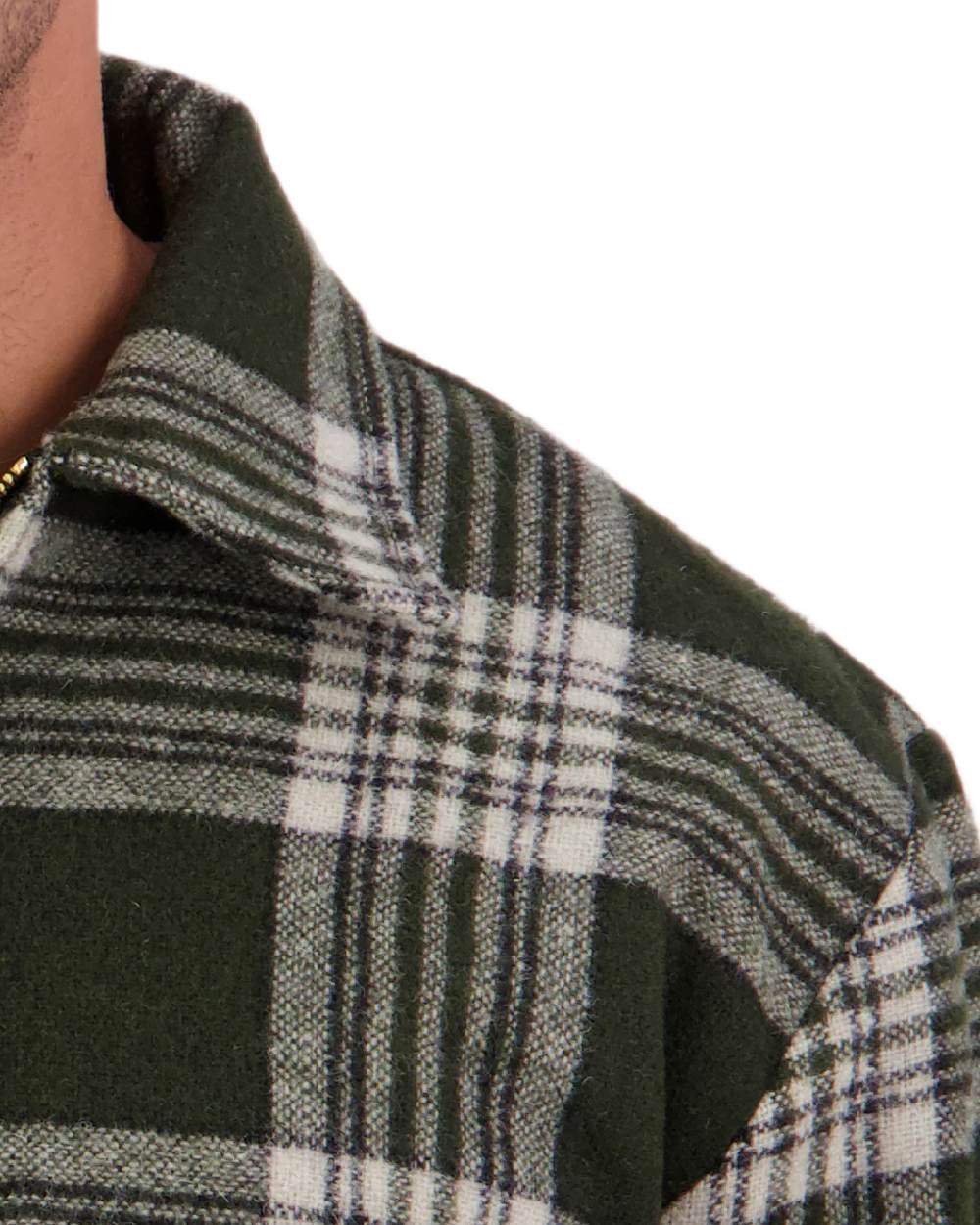 Woodlands Check Coloured Swanndri Mens Ranger Wool Zip Front Bushshirt on white background 