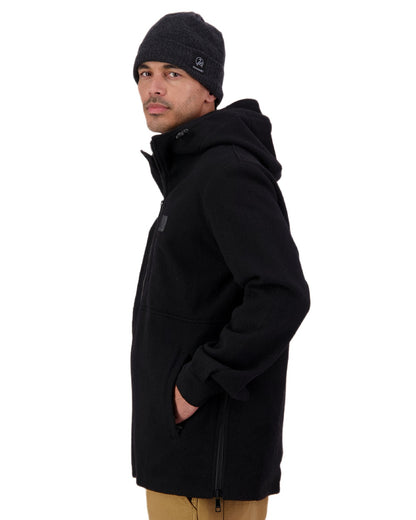 Black Coloured Swanndri Mens Reidston Wool Anorak on white background 