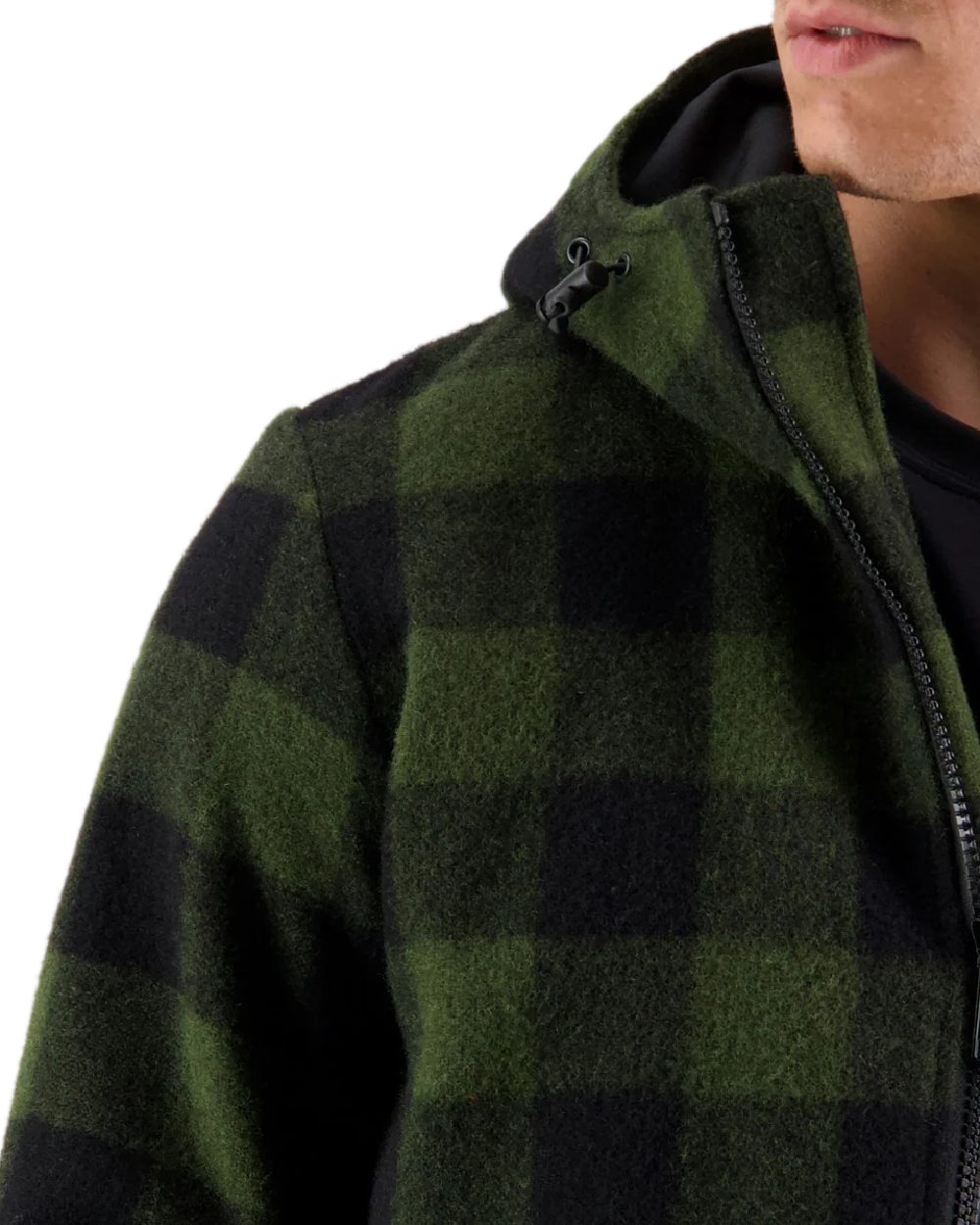 Olive Black Check Coloured Swanndri Mens Reidston Wool Anorak on white background 