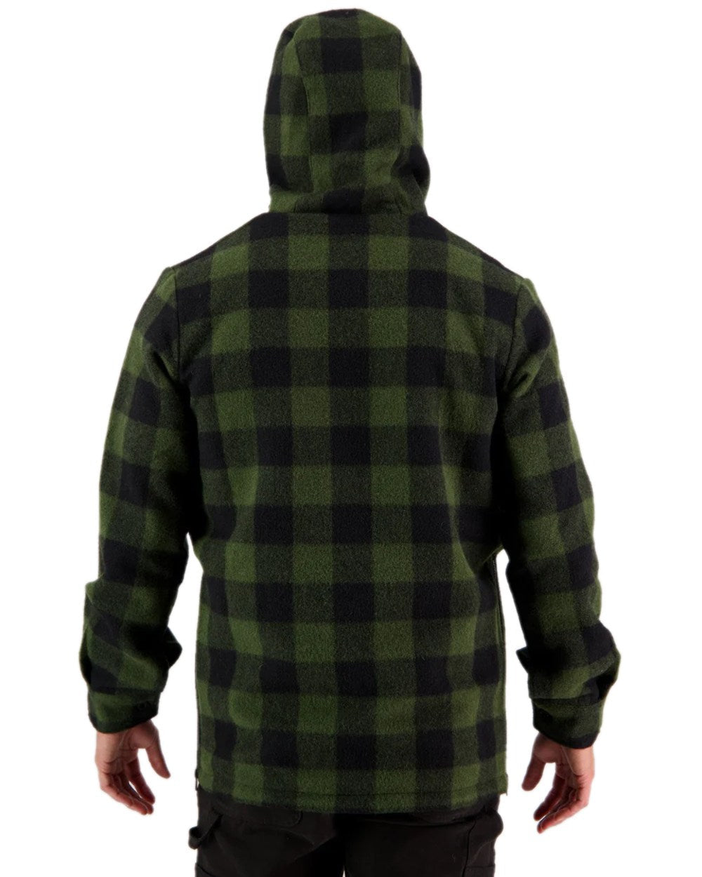 Olive Black Check Coloured Swanndri Mens Reidston Wool Anorak on white background 