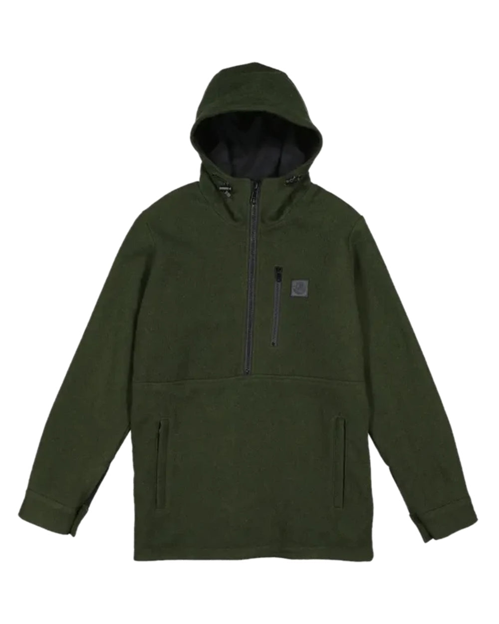 Olive Coloured Swanndri Mens Reidston Wool Anorak on white background 