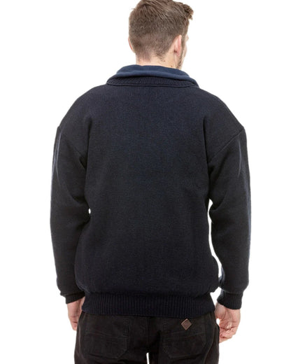 Navy Coloured Swanndri Mens Rhino Stormshield Wool Jersey with Windproof Lining on white background 