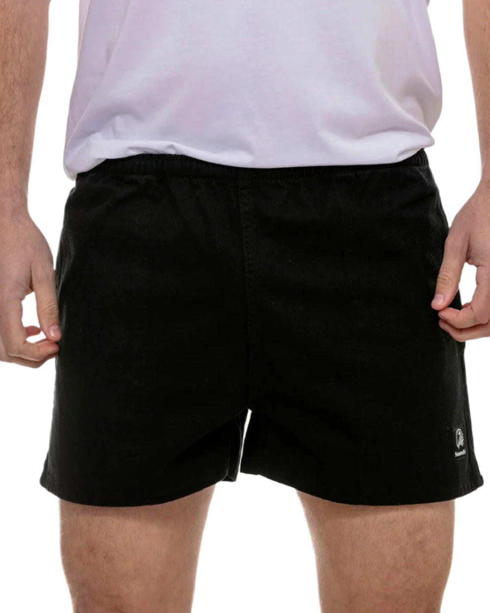 Black Coloured Swanndri Mens Rugby Short on white background 