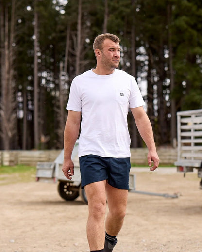 Navy Coloured Swanndri Mens Rugby Short on outdoor background 
