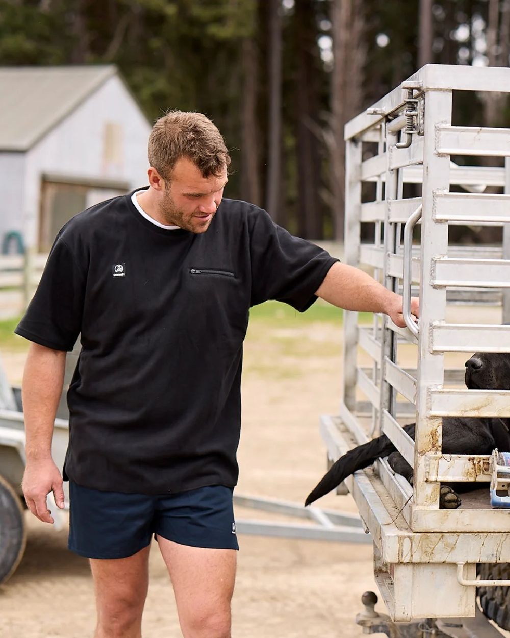 Navy Coloured Swanndri Mens Rugby Short on outdoor background 