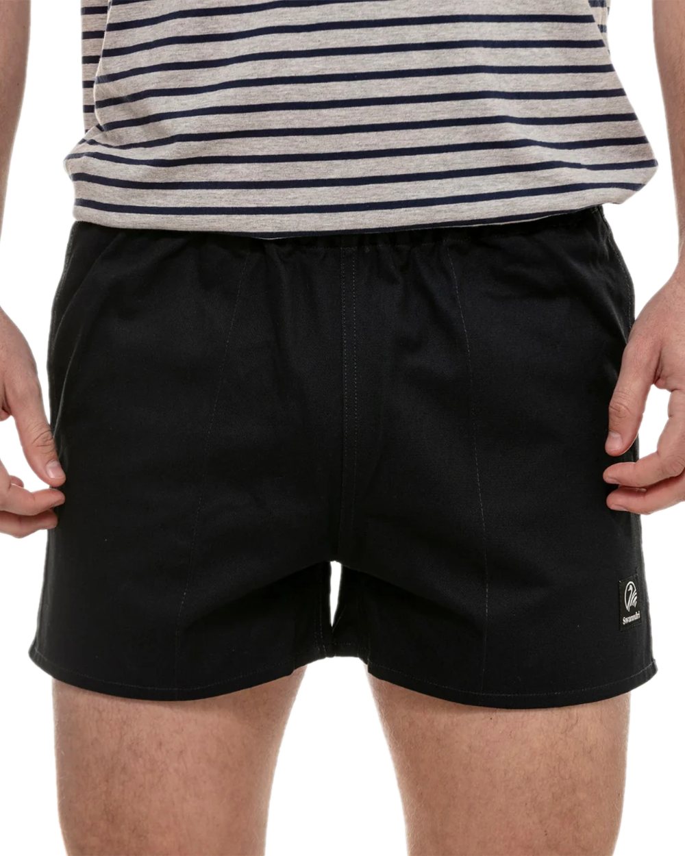 Navy Coloured Swanndri Mens Rugby Short on white background 