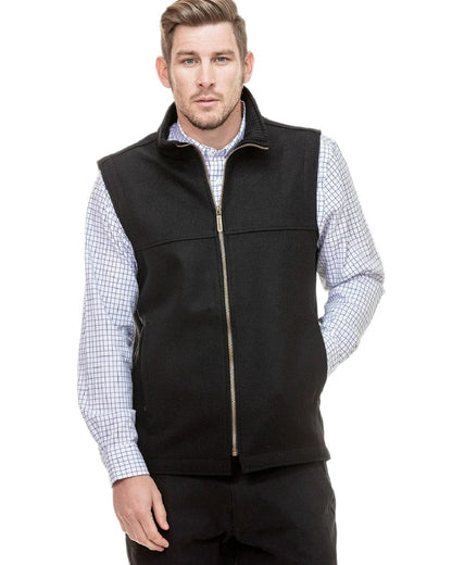 Black Coloured Swanndri Mens Saddleback Wool Vest on white background 