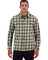 Horizon Grey Dark Olive Coloured Swanndri Mens Taranaki Tailor Long Sleeve Shirt on white background 