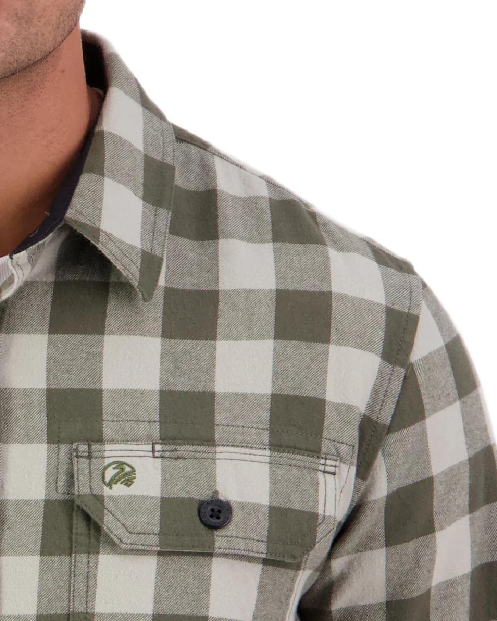 Horizon Grey Dark Olive Coloured Swanndri Mens Taranaki Tailor Long Sleeve Shirt on white background 