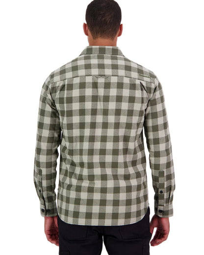 Horizon Grey Dark Olive Coloured Swanndri Mens Taranaki Tailor Long Sleeve Shirt on white background 