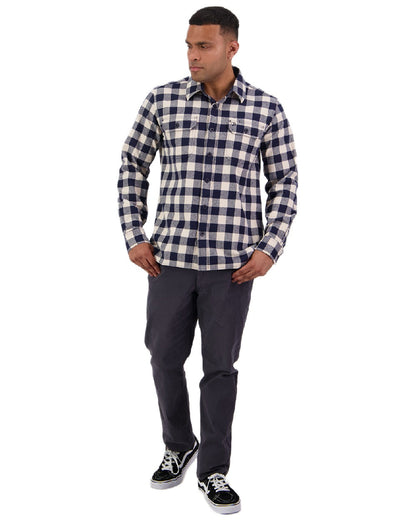 Navy Sandshell Coloured Swanndri Mens Taranaki Tailor Long Sleeve Shirt on white background 