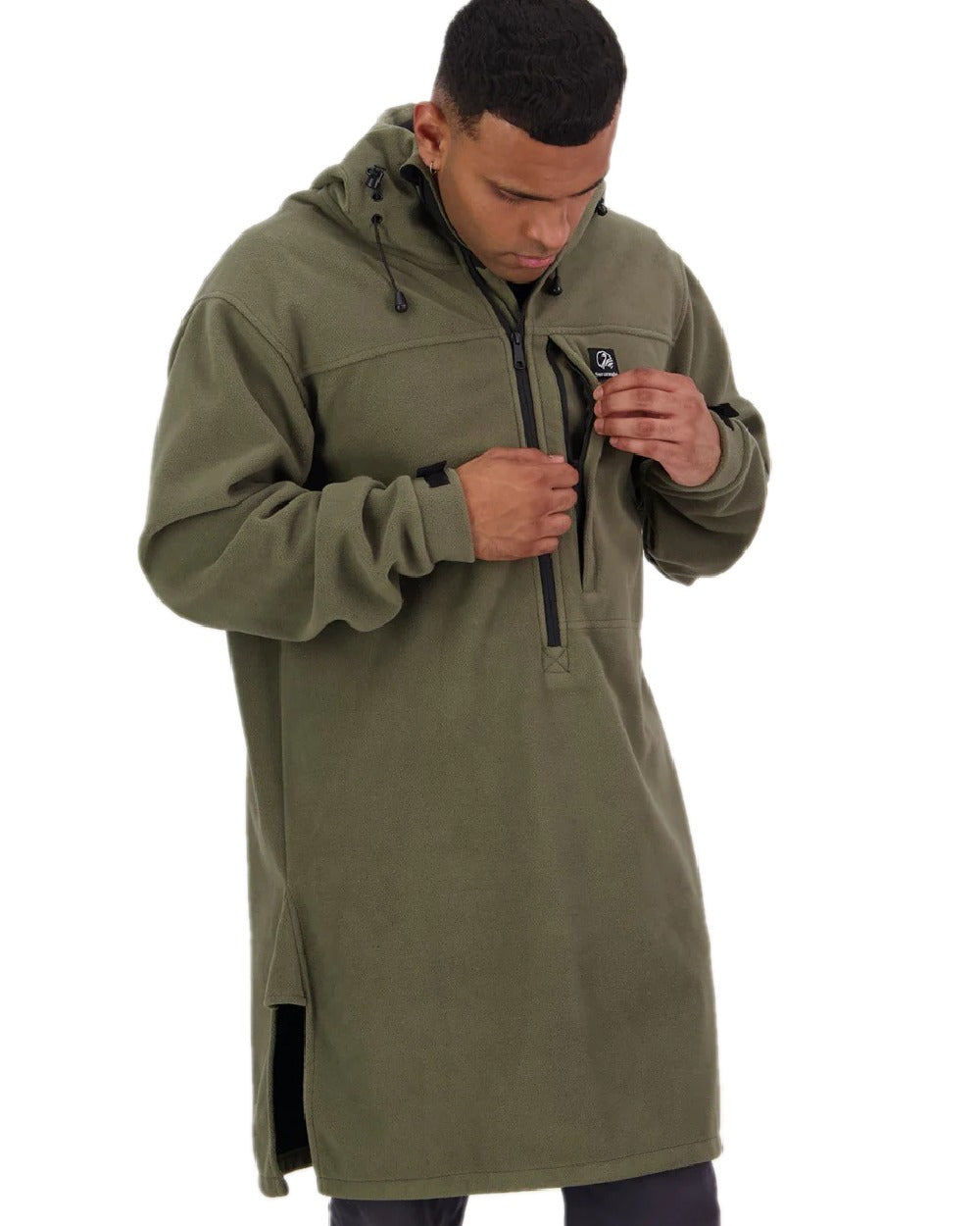 Forest Coloured Swanndri Mens Tundra V2 Technical Fleece Anorak on white background 