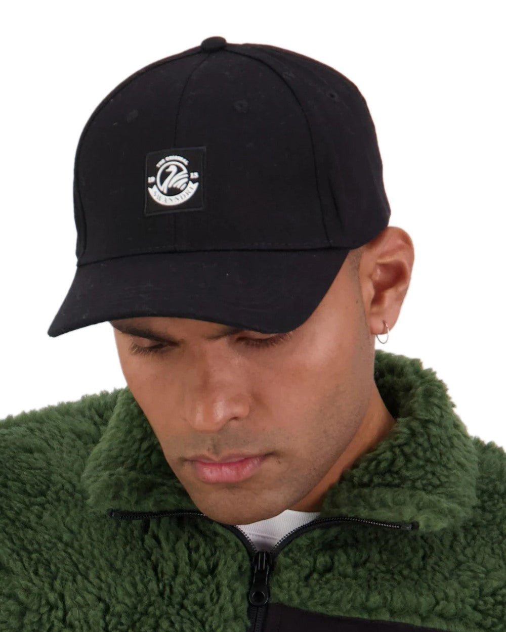 Black Coloured Swanndri Swanni Baseball Cap on white background 