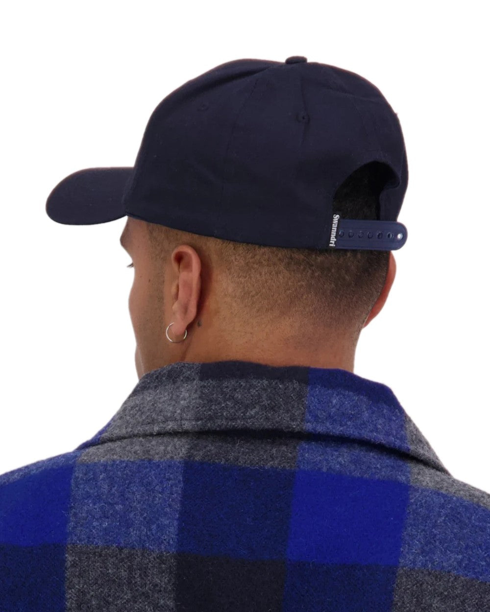 Navy Coloured Swanndri Swanni Baseball Cap on white background 