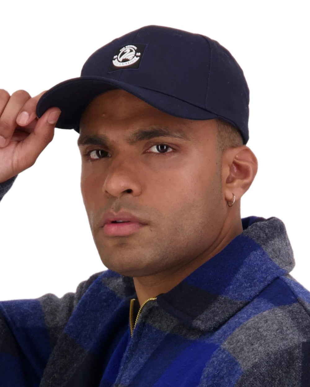 Navy Coloured Swanndri Swanni Baseball Cap on white background 