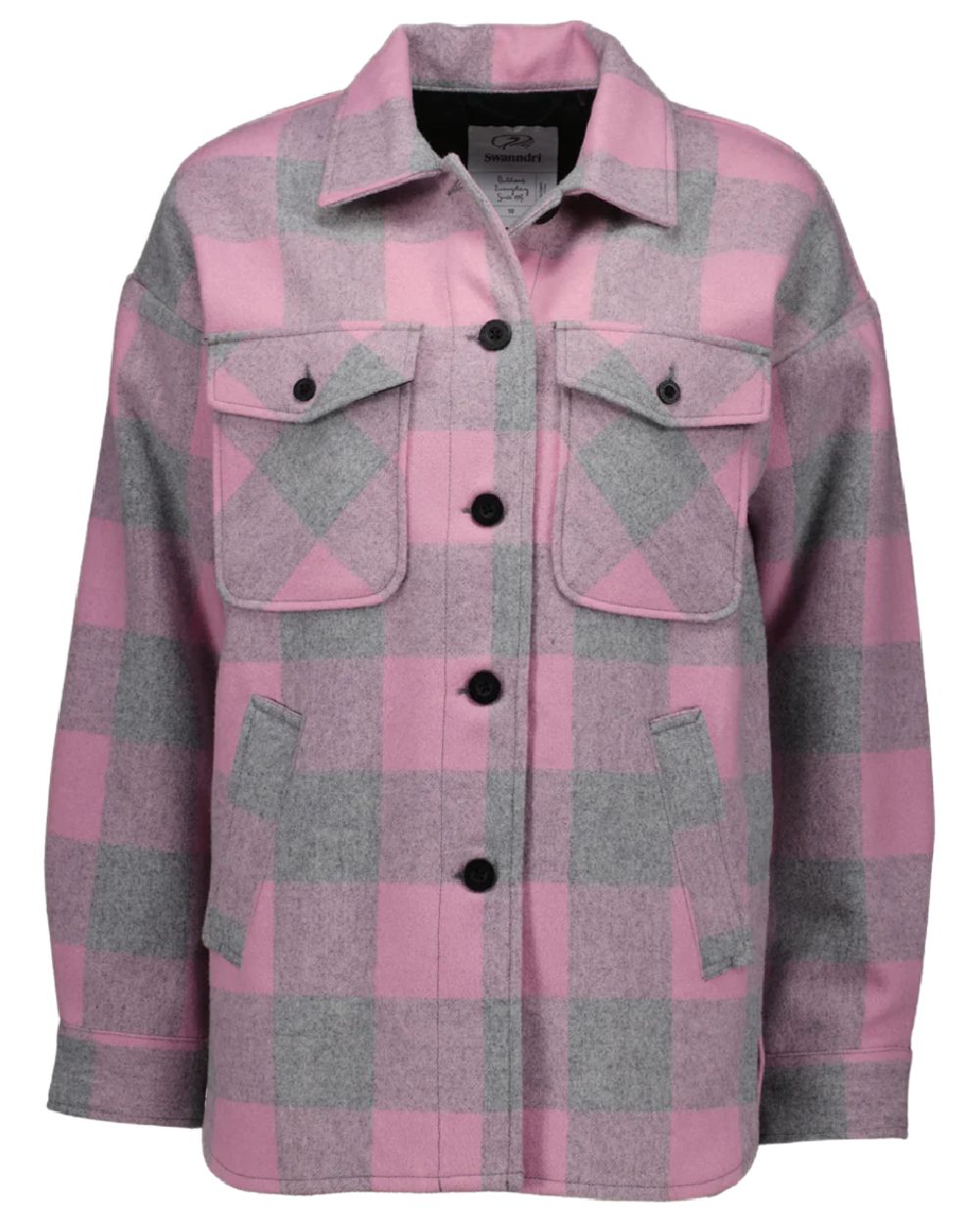 Rose Quartz Check Coloured Swanndri Womens Anchorage V2 Wool Shirt Jacket on white background 