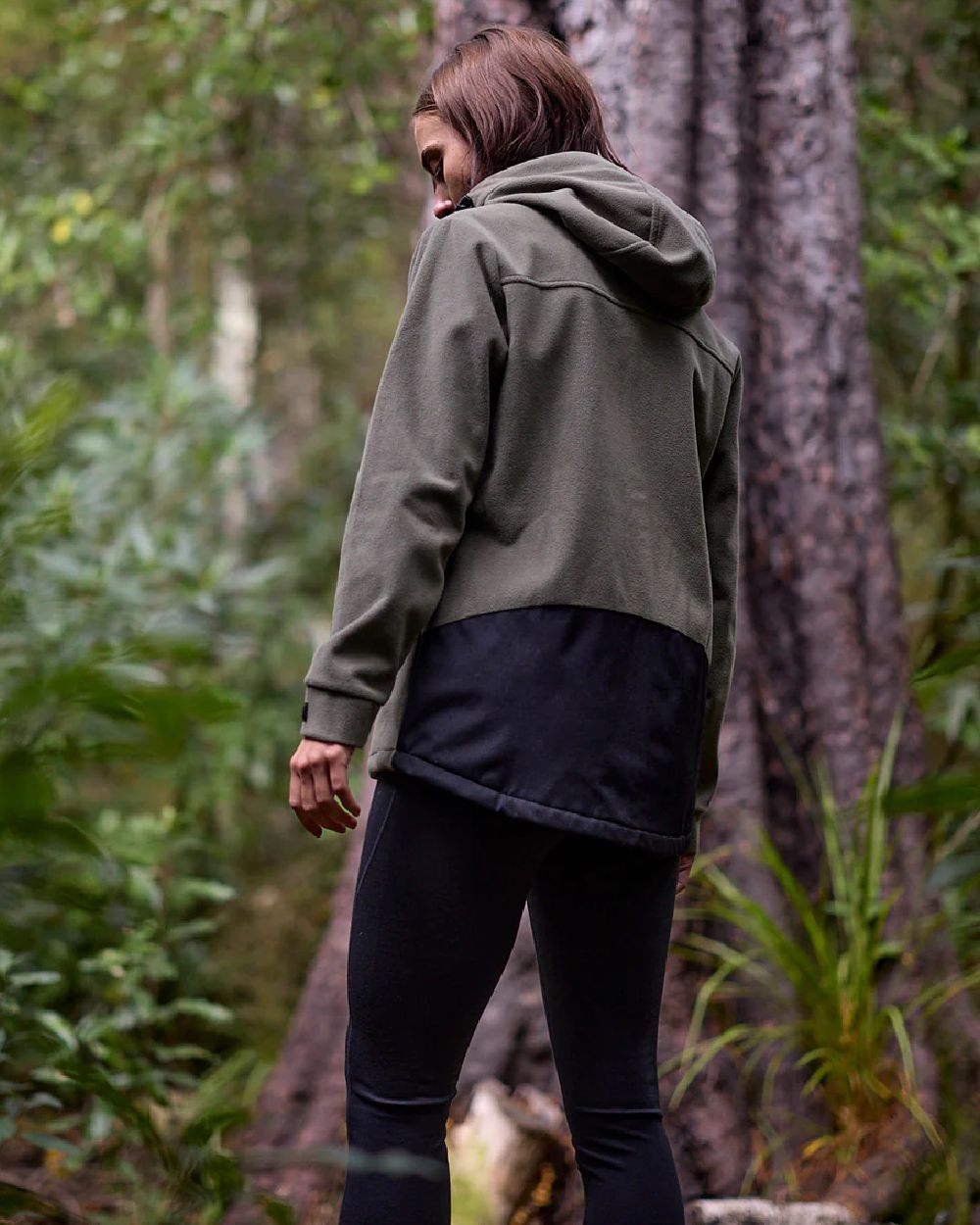 Forest Coloured Swanndri Womens High Rock Stormshield Jacket on outdoor background 