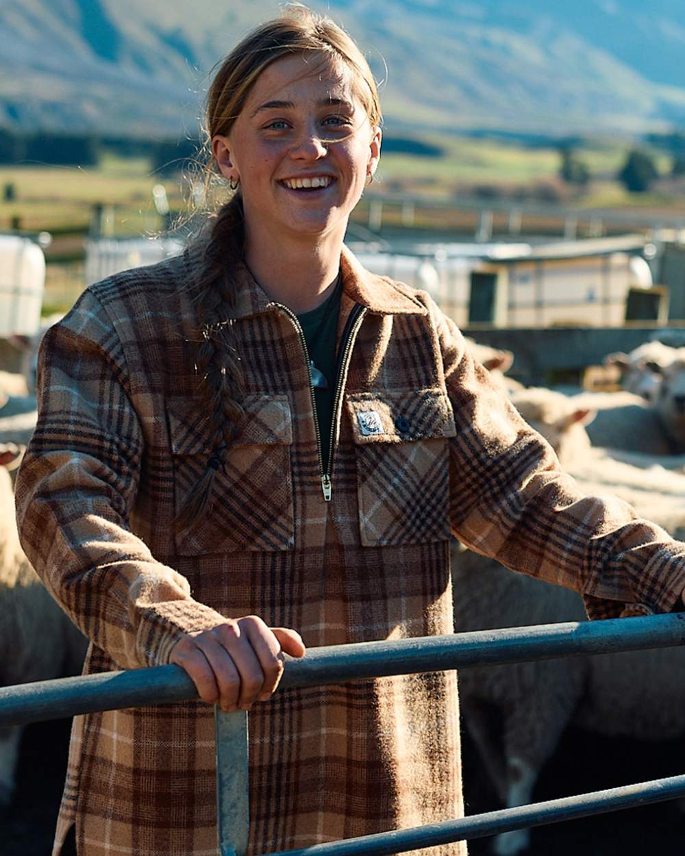 Ashgrove Check Coloured Swanndri Womens Ranger Wool Bush Shirt on outdoor background 