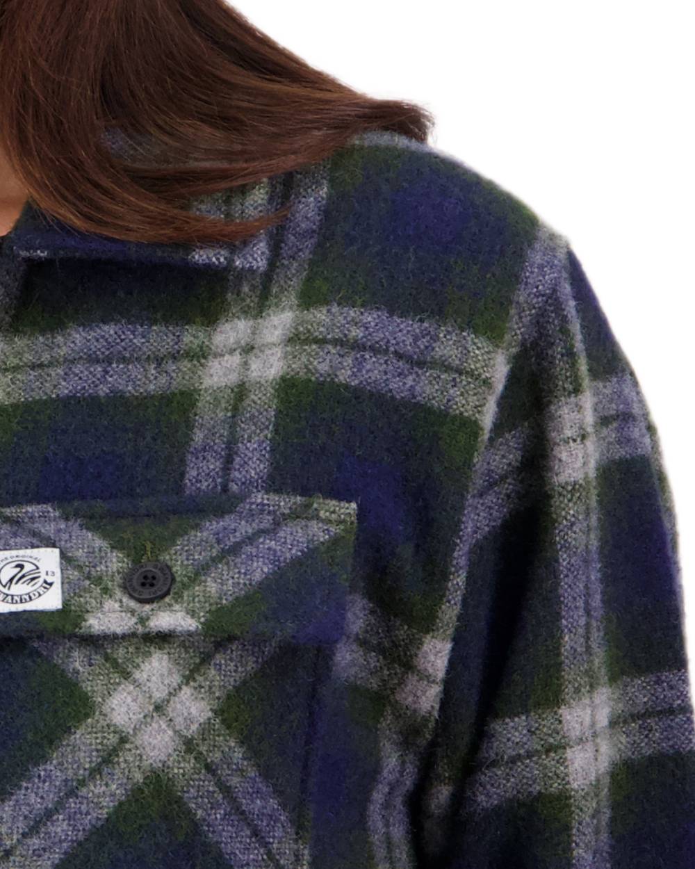 Thornton Check Coloured Swanndri Womens Ranger Wool Bush Shirt on white background 