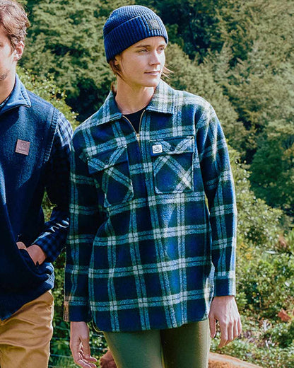 Thornton Check Coloured Swanndri Womens Ranger Wool Bush Shirt on mountain background 